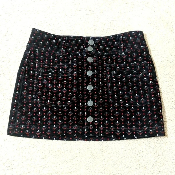 We The Free Joanie Print Corduroy Mini Skirt, Color Black/Multicolor Sz Multiple - Picture 2 of 10